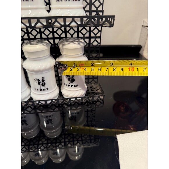 Vintage Hazel Atlas 17 pc Milk Glass Black Rooster Design Spices Shaker Set w/ B - Picture 11 of 13